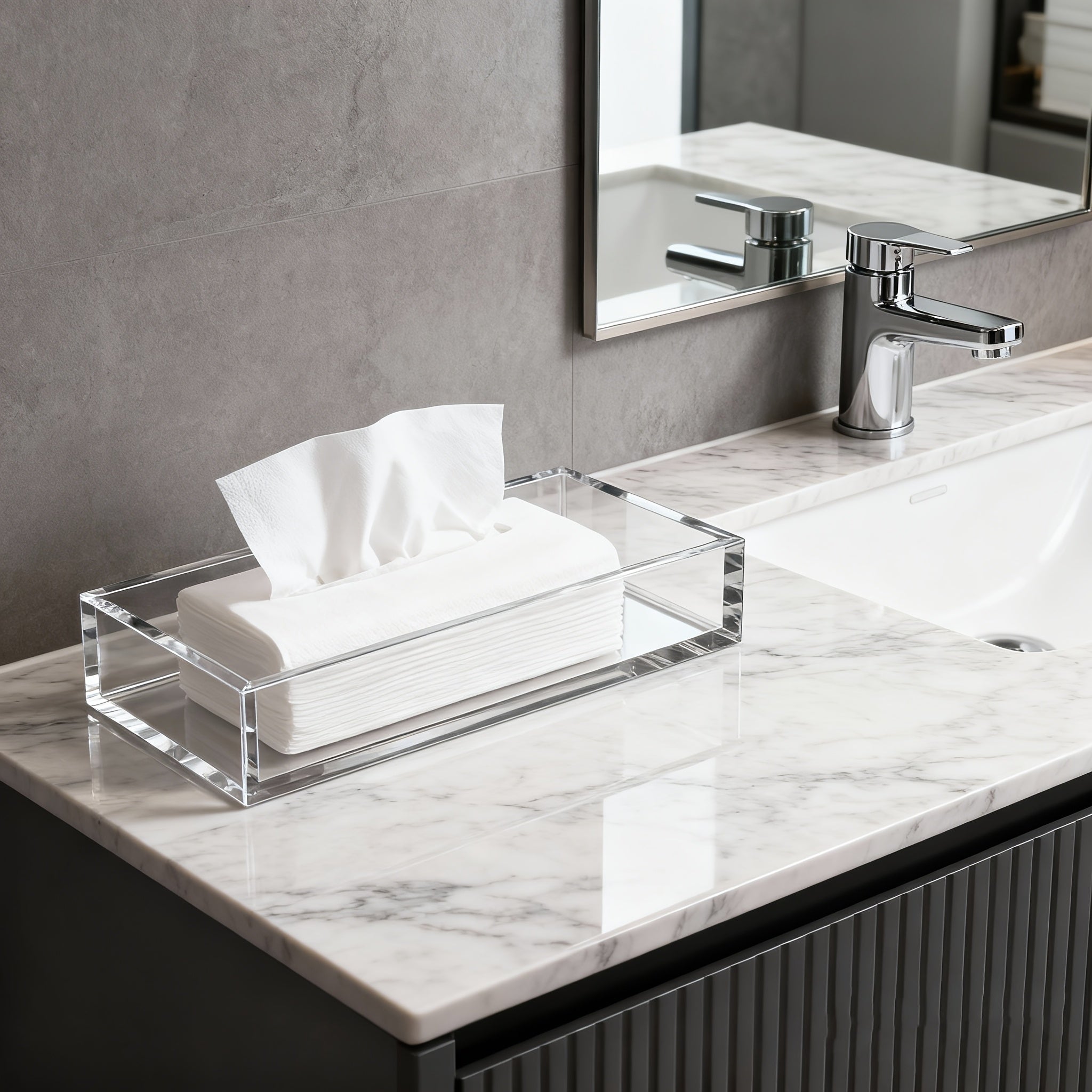 Transparent Acrylic Bathroom Tray & Napkin Holder