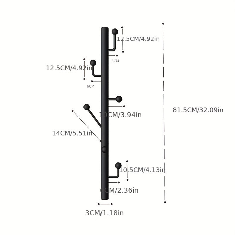 Modern Black Metal Wall Mounted Coat Hat Rack