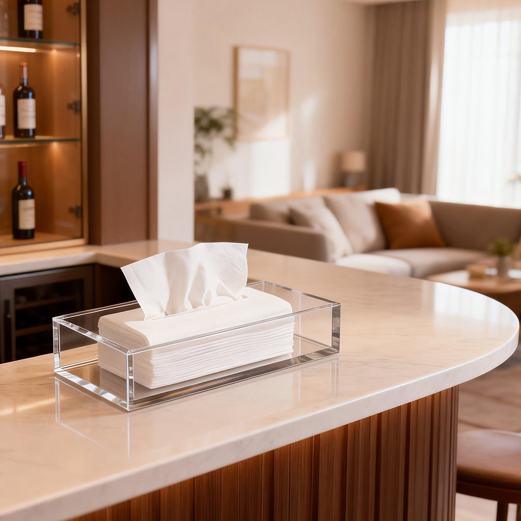Transparent Acrylic Bathroom Tray & Napkin Holder