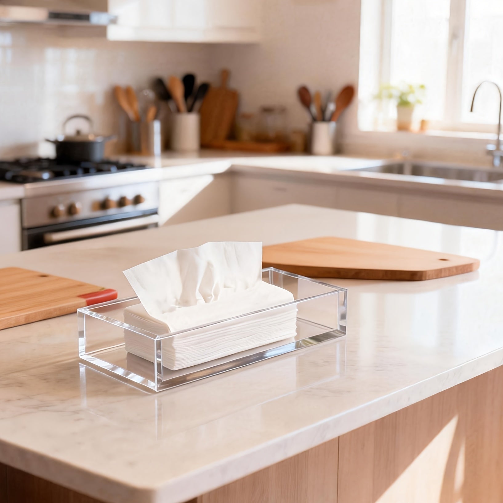 Transparent Acrylic Bathroom Tray & Napkin Holder