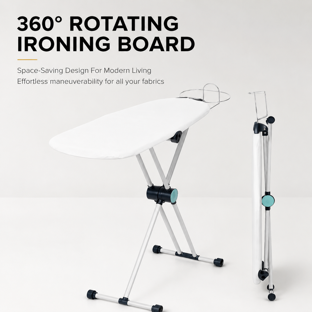 360° Rotating Premium Ironing Board with 8-Level Height Adjustment, 3-Layer Heat-Resistant Removable Cover, Rotating Iron Holder & Patented No-Lever Mechanism for Home & Laundry Room