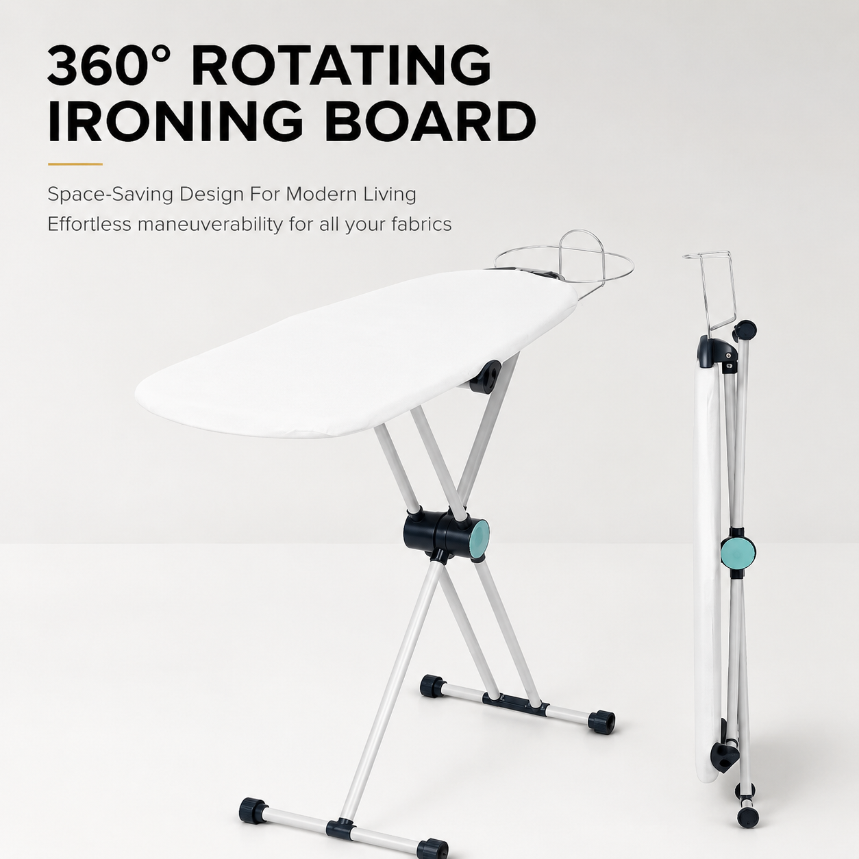 360° Rotating Premium Ironing Board with 8-Level Height Adjustment, 3-Layer Heat-Resistant Removable Cover, Rotating Iron Holder & Patented No-Lever Mechanism for Home & Laundry Room