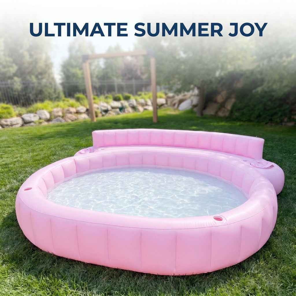 Premium Pink Inflatable Lounge Pool with Built-In Backrests & Drink Holders, Heavy Duty Stable 38.58lbs, Quick Setup, Smooth Safe Edges for Backyard, Patio & Summer Parties