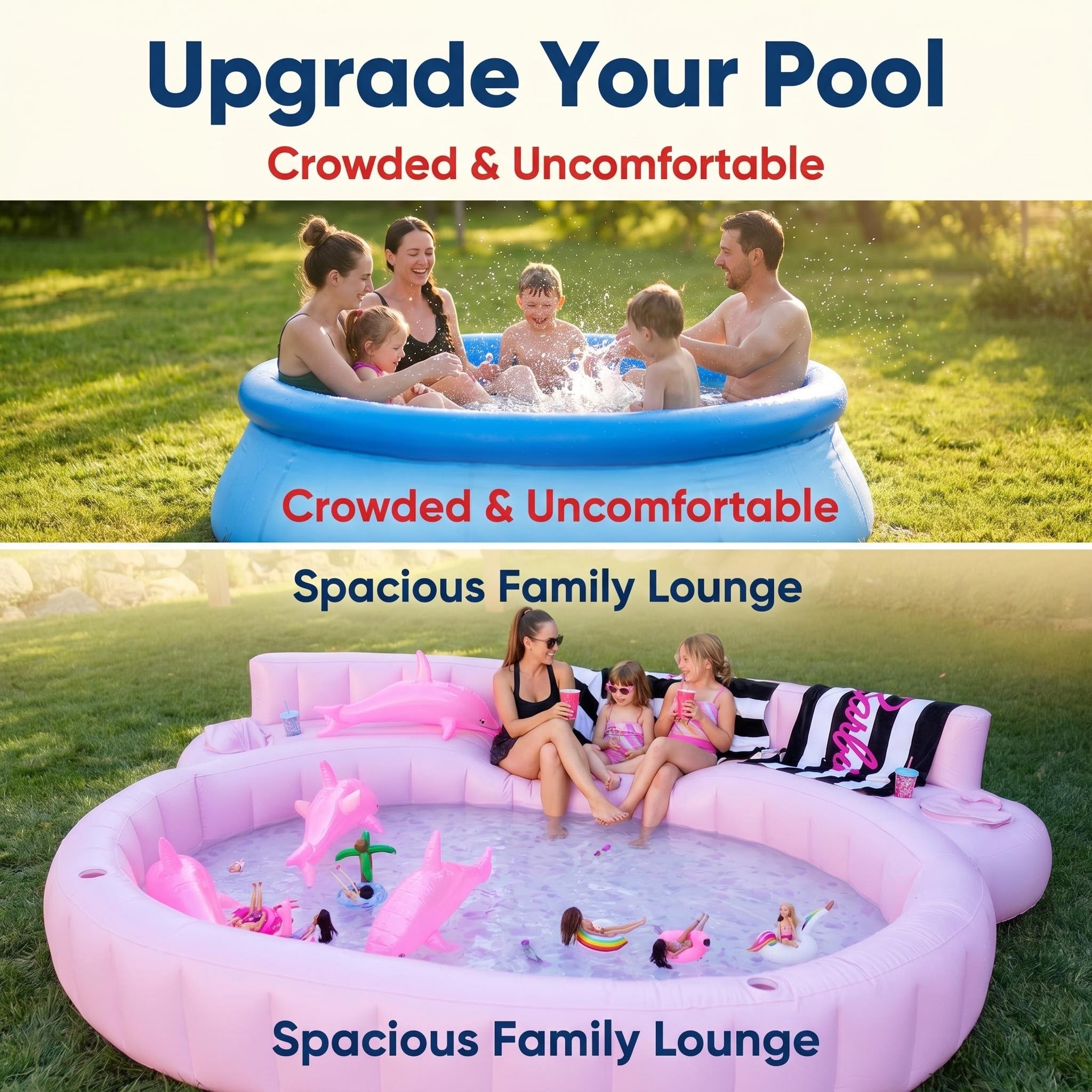 Premium Pink Inflatable Lounge Pool with Built-In Backrests & Drink Holders, Heavy Duty Stable 38.58lbs, Quick Setup, Smooth Safe Edges for Backyard, Patio & Summer Parties