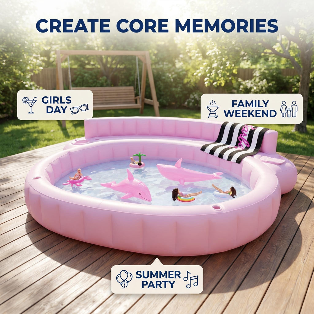 Premium Pink Inflatable Lounge Pool with Built-In Backrests & Drink Holders, Heavy Duty Stable 38.58lbs, Quick Setup, Smooth Safe Edges for Backyard, Patio & Summer Parties