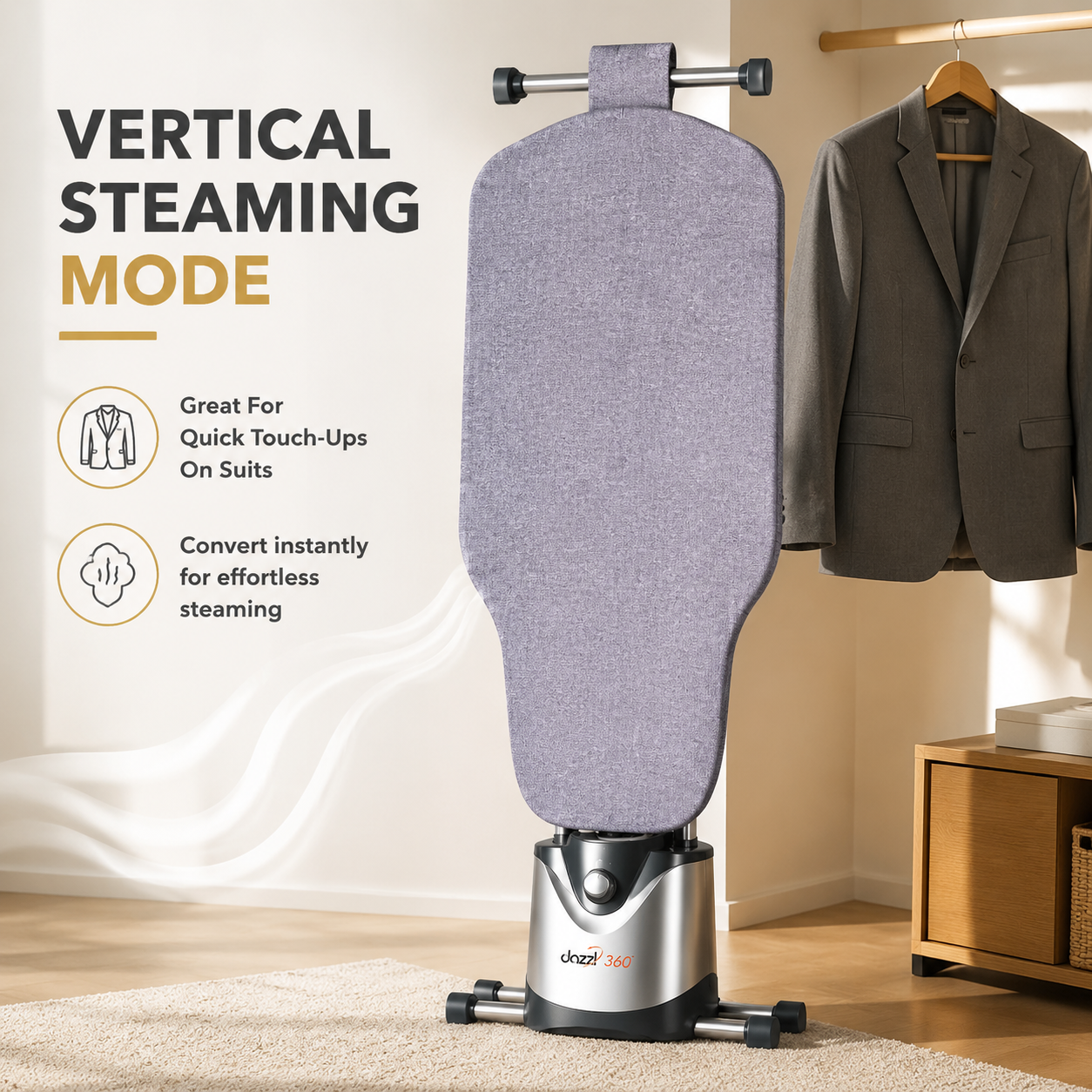 360° Rotating Premium Ironing Board with 8-Level Height Adjustment, 3-Layer Heat-Resistant Removable Cover, Rotating Iron Holder & Patented No-Lever Mechanism for Home & Laundry Room