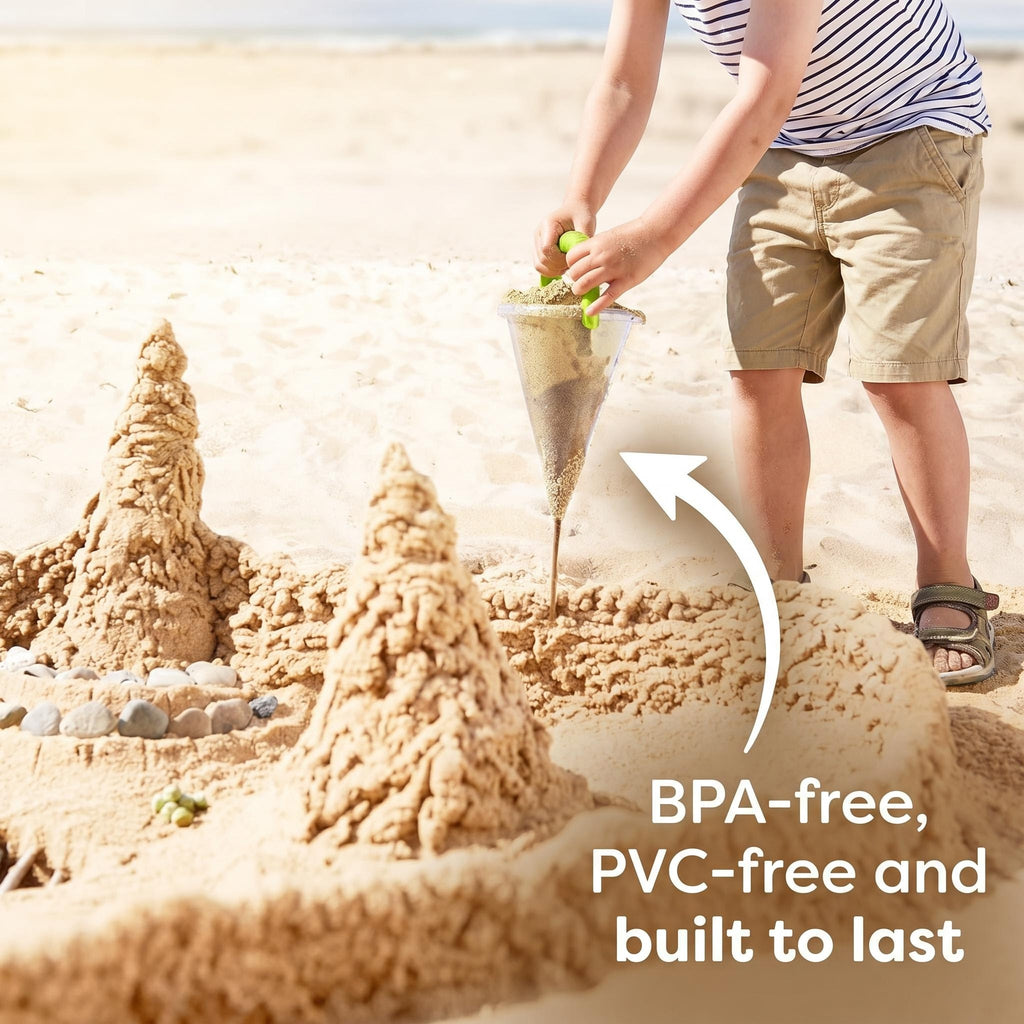 Creative Sand Art Funnel Toy for Kids, 2-in-1 Dual Chamber Design (Sand & Water), Includes Sand Sifter Scoop, BPA-Free & PVC-Free, Perfect for Beach & Sandbox Play