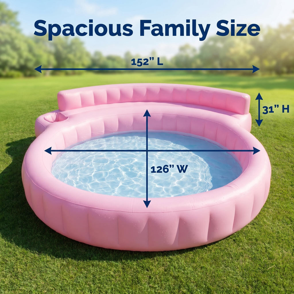 Premium Pink Inflatable Lounge Pool with Built-In Backrests & Drink Holders, Heavy Duty Stable 38.58lbs, Quick Setup, Smooth Safe Edges for Backyard, Patio & Summer Parties