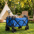 Extra Large Foldable Utility Wagon with Removable Umbrella, All-Terrain Non-Slip Wheels, Waterproof Fabric, Double Seat & Ample Storage Pockets for Beach, Camping & Shopping