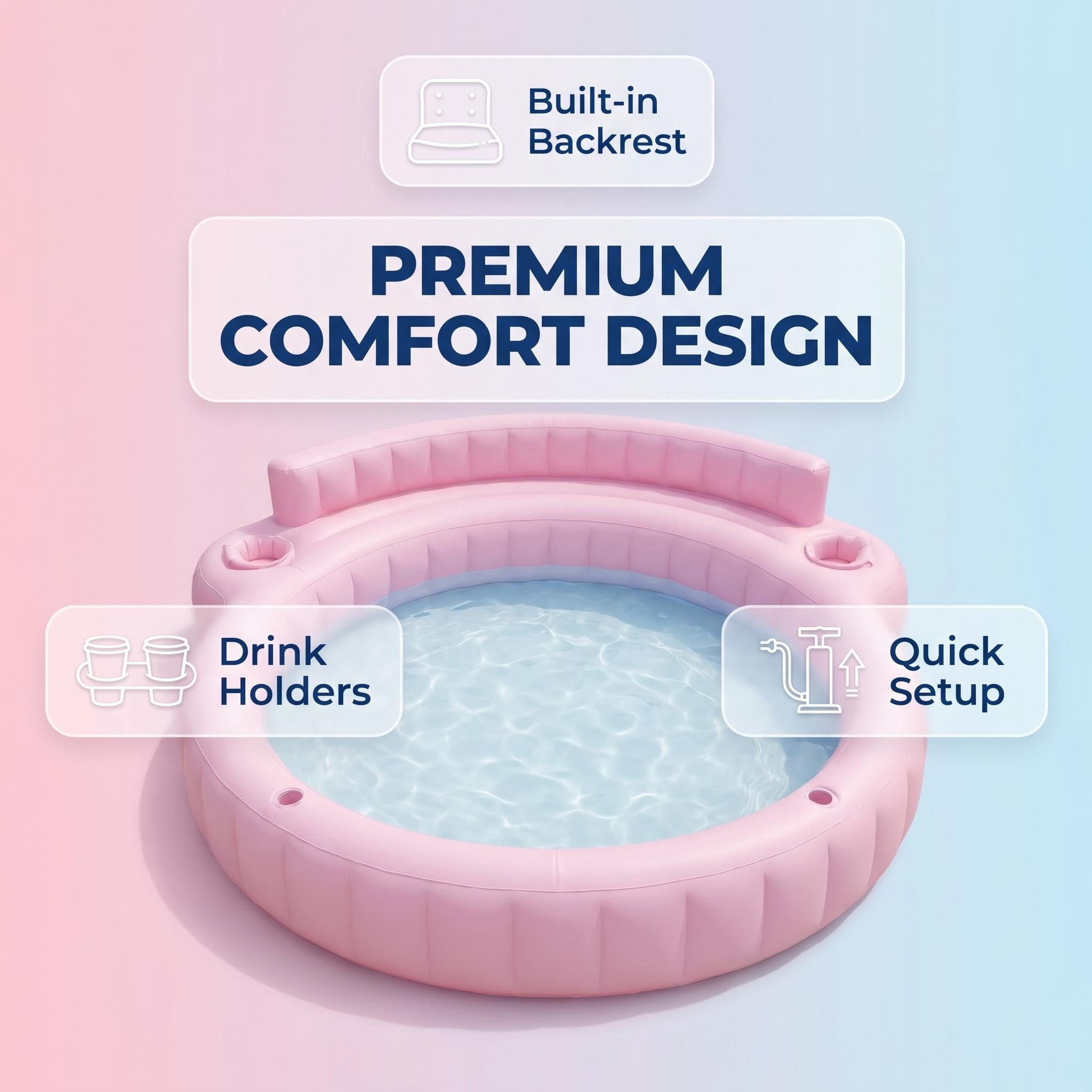 Premium Pink Inflatable Lounge Pool with Built-In Backrests & Drink Holders, Heavy Duty Stable 38.58lbs, Quick Setup, Smooth Safe Edges for Backyard, Patio & Summer Parties