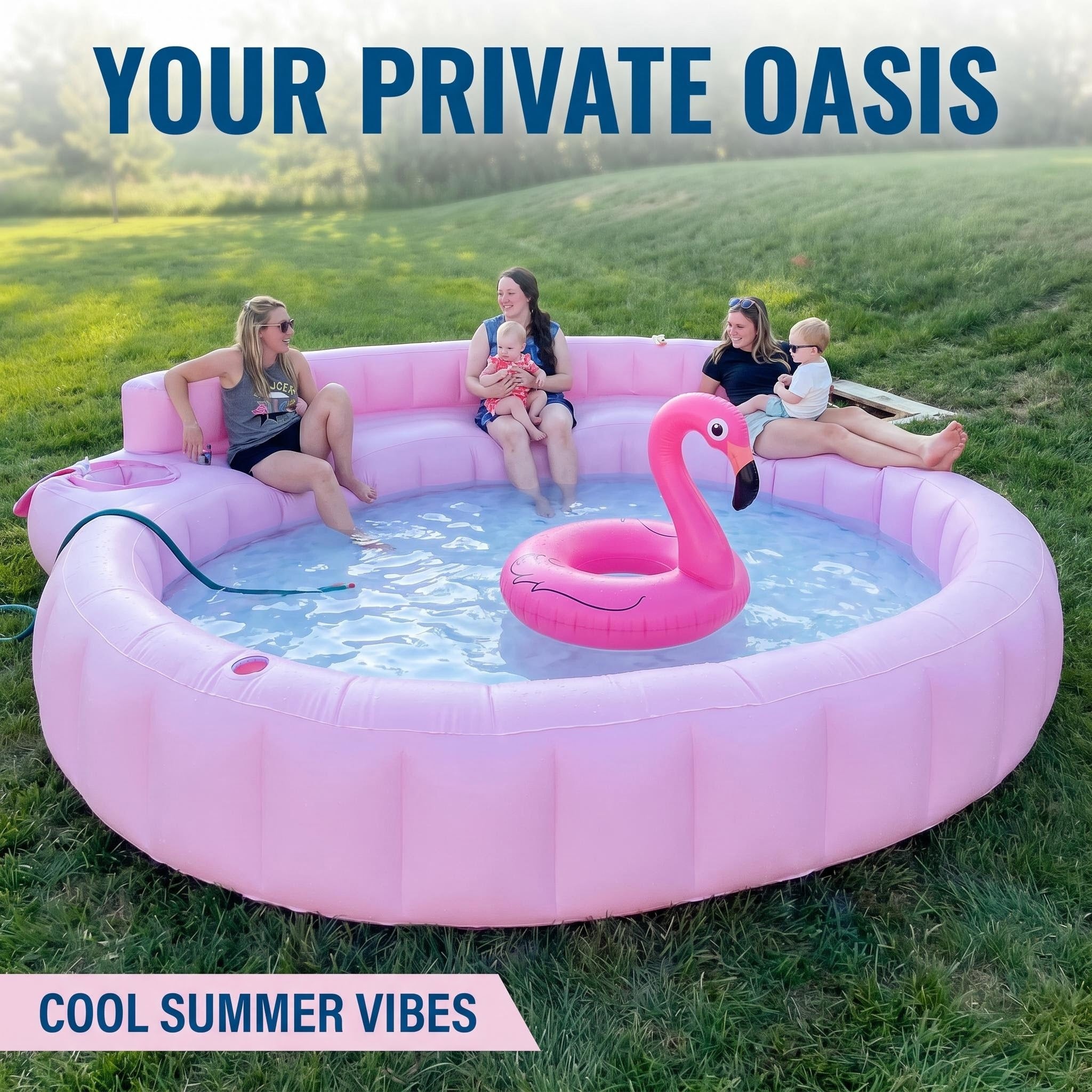 Premium Pink Inflatable Lounge Pool with Built-In Backrests & Drink Holders, Heavy Duty Stable 38.58lbs, Quick Setup, Smooth Safe Edges for Backyard, Patio & Summer Parties